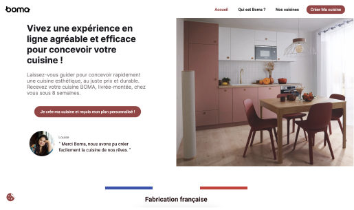 Homepage du site internet de Boma cuisines, entreprise cliente de Fotetsa.