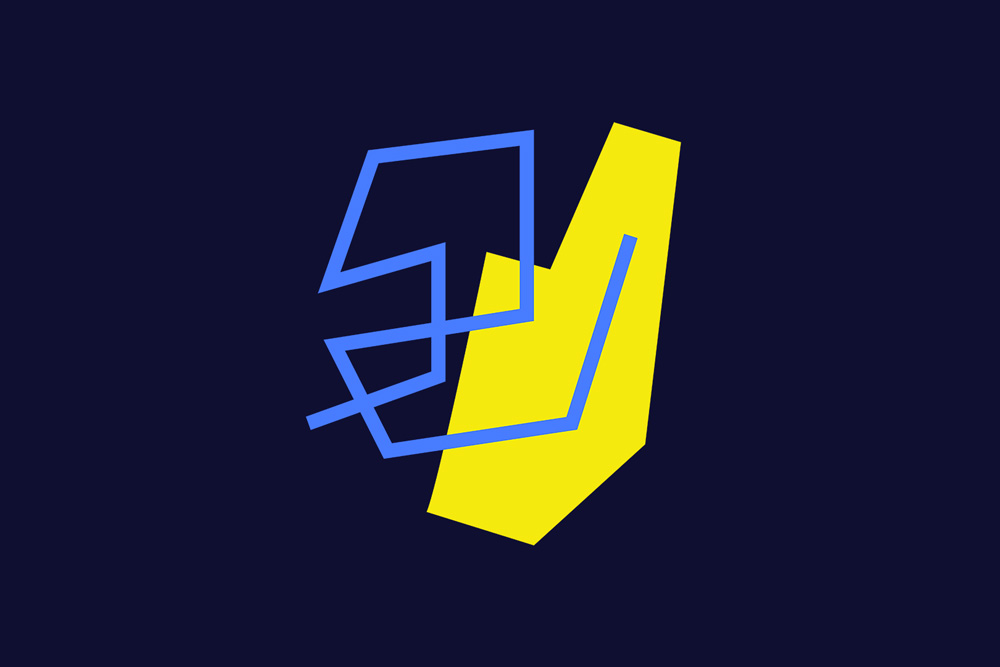 Image mise en avant - une forme géométrique jaune et un tracé bleu superposés