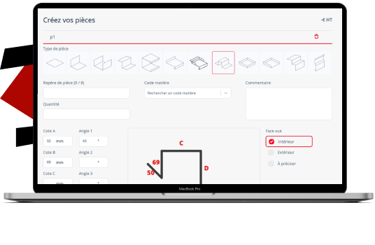 Écran du résultat final de l'interface de commande développée par Fotetsa pour son client ABC Pliage.